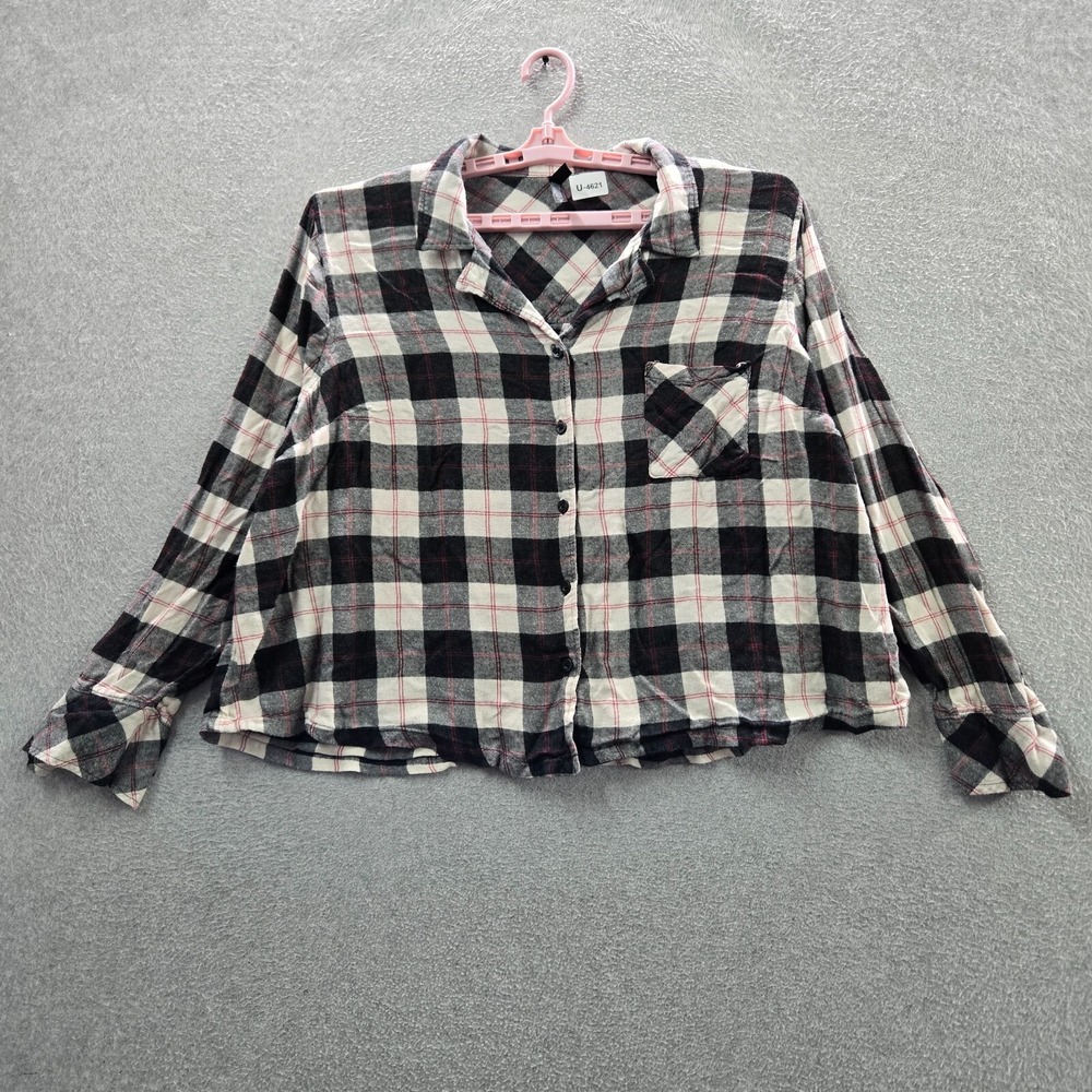 Torrid Women Sleepwear 3 Gray Plaid Cropped Button Down Long Sleeve